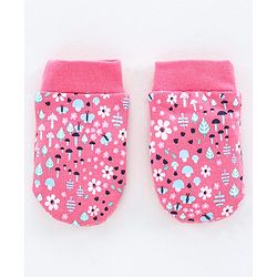 Babyhug 100% Cotton Cap, Mittens & Booties Floral Print - Pink