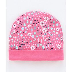 Babyhug 100% Cotton Cap, Mittens & Booties Floral Print - Pink