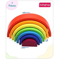 Babyhug Premium Wooden Rainbow Nesting Stacker  - 7 Pieces| Colorful Educational Early Childhood Development Learning Toys for Fine Motor Skills| Montessori Nesting Building and Round Stacking Toy| BIS Certified| Non-Toxic