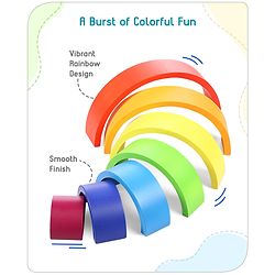 Babyhug Premium Wooden Rainbow Nesting Stacker  - 7 Pieces| Colorful Educational Early Childhood Development Learning Toys for Fine Motor Skills| Montessori Nesting Building and Round Stacking Toy| BIS Certified| Non-Toxic