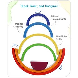 Babyhug Premium Wooden Rainbow Nesting Stacker  - 7 Pieces| Colorful Educational Early Childhood Development Learning Toys for Fine Motor Skills| Montessori Nesting Building and Round Stacking Toy| BIS Certified| Non-Toxic