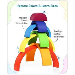 Babyhug Premium Wooden Rainbow Nesting Stacker  - 7 Pieces| Colorful Educational Early Childhood Development Learning Toys for Fine Motor Skills| Montessori Nesting Building and Round Stacking Toy| BIS Certified| Non-Toxic