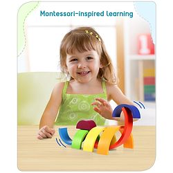 Babyhug Premium Wooden Rainbow Nesting Stacker  - 7 Pieces| Colorful Educational Early Childhood Development Learning Toys for Fine Motor Skills| Montessori Nesting Building and Round Stacking Toy| BIS Certified| Non-Toxic