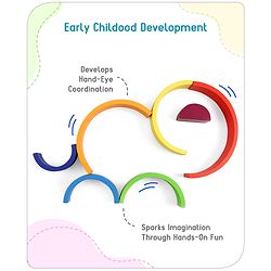 Babyhug Premium Wooden Rainbow Nesting Stacker  - 7 Pieces| Colorful Educational Early Childhood Development Learning Toys for Fine Motor Skills| Montessori Nesting Building and Round Stacking Toy| BIS Certified| Non-Toxic