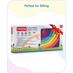 Babyhug Premium Wooden Rainbow Nesting Stacker  - 7 Pieces| Colorful Educational Early Childhood Development Learning Toys for Fine Motor Skills| Montessori Nesting Building and Round Stacking Toy| BIS Certified| Non-Toxic