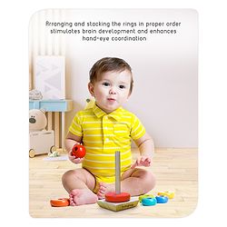 Babyhug Premium Wooden Rainbow Stacking Rings Multicolor - 7 rings| Non-Toxic| Organic & Safe|  BIS Certified