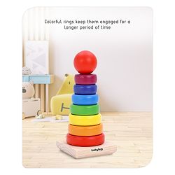 Babyhug Premium Wooden Rainbow Stacking Rings Multicolor - 7 rings| Non-Toxic| Organic & Safe|  BIS Certified