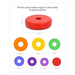 Babyhug Premium Wooden Rainbow Stacking Rings Multicolor - 7 rings| Non-Toxic| Organic & Safe|  BIS Certified