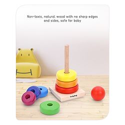 Babyhug Premium Wooden Rainbow Stacking Rings Multicolor - 7 rings| Non-Toxic| Organic & Safe|  BIS Certified