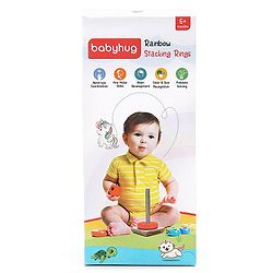 Babyhug Premium Wooden Rainbow Stacking Rings Multicolor - 7 rings| Non-Toxic| Organic & Safe|  BIS Certified