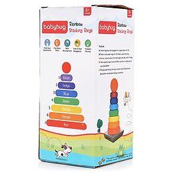 Babyhug Premium Wooden Rainbow Stacking Rings Multicolor - 7 rings| Non-Toxic| Organic & Safe|  BIS Certified
