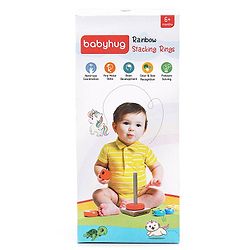Babyhug Premium Wooden Rainbow Stacking Rings Multicolor - 7 rings| Non-Toxic| Organic & Safe|  BIS Certified