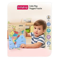 Babyhug India Map Wooden Pegged Puzzle - 19 Pieces | Educational Geography Puzzle with Pegged Pieces | Builds Spatial Awareness & Cultural Knowledge | Durable & Safe | BIS Certified