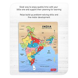 Babyhug India Map Wooden Pegged Puzzle - 19 Pieces | Educational Geography Puzzle with Pegged Pieces | Builds Spatial Awareness & Cultural Knowledge | Durable & Safe | BIS Certified
