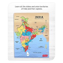 Babyhug India Map Wooden Pegged Puzzle - 19 Pieces | Educational Geography Puzzle with Pegged Pieces | Builds Spatial Awareness & Cultural Knowledge | Durable & Safe | BIS Certified