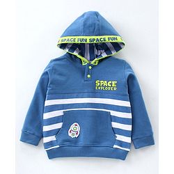 Babyhug Full Sleeves Hooded Tee & Lounge Pant Space Print- Blue