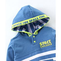 Babyhug Full Sleeves Hooded Tee & Lounge Pant Space Print- Blue
