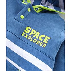 Babyhug Full Sleeves Hooded Tee & Lounge Pant Space Print- Blue