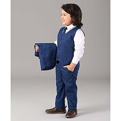 Babyhug Full Sleeves Party Suit Solid Color - Blue