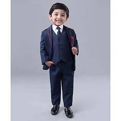 Babyhug Full Sleeves 4 Piece Party Suit with Tie - Navy Blue