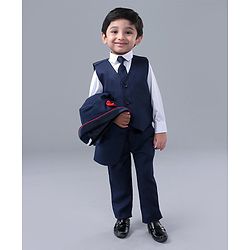 Babyhug Full Sleeves 4 Piece Party Suit with Tie - Navy Blue