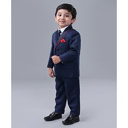 Babyhug Full Sleeves 4 Piece Party Suit with Tie - Navy Blue