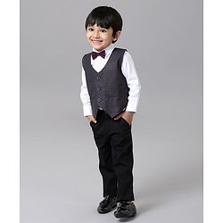 Babyhug 3 Piece Party Suit with Bow - Grey