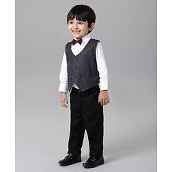 Babyhug 3 Piece Party Suit with Bow - Grey