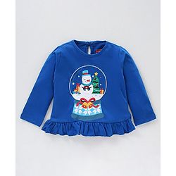 Babyhug Full Sleeves Top Snow Man Print - Royal Blue
