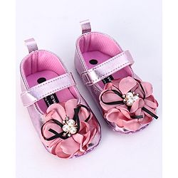 Cute Walk by Babyhug Party Wear Booties Flower Applique - Purple