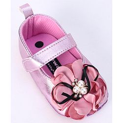 Cute Walk by Babyhug Party Wear Booties Flower Applique - Purple