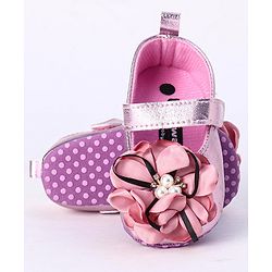 Cute Walk by Babyhug Party Wear Booties Flower Applique - Purple