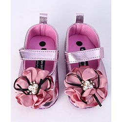 Cute Walk by Babyhug Party Wear Booties Flower Applique - Purple