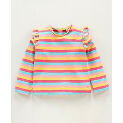 Babyhug Denim Dungaree With Full Sleeves Inner Tee Stripes & Unicorn Print - Blue