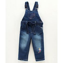 Babyhug Denim Dungaree With Full Sleeves Inner Tee Stripes & Unicorn Print - Blue