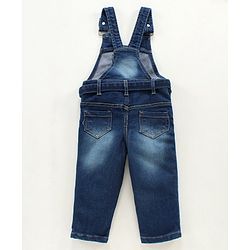 Babyhug Denim Dungaree With Full Sleeves Inner Tee Stripes & Unicorn Print - Blue
