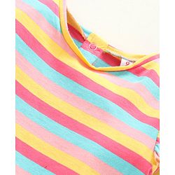 Babyhug Denim Dungaree With Full Sleeves Inner Tee Stripes & Unicorn Print - Blue