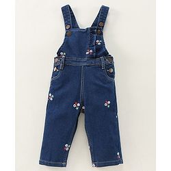 Babyhug Dungaree With Full Sleeves Inner Tee Solid Print - Blue