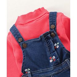 Babyhug Dungaree With Full Sleeves Inner Tee Solid Print - Blue