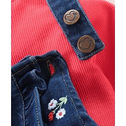 Babyhug Dungaree With Full Sleeves Inner Tee Solid Print - Blue