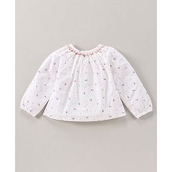 Babyhug Peasant Sleeves Top & Jeans Floral Print - White Red