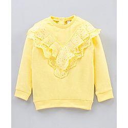 Babyhug Full Sleeves Solid Color Top & Full Length Printed Denim Pant Set - Yellow