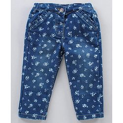 Babyhug Full Sleeves Solid Color Top & Full Length Printed Denim Pant Set - Yellow