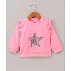 Babyhug Full Sleeves Sweatshirt Star Sequin Design - Pink