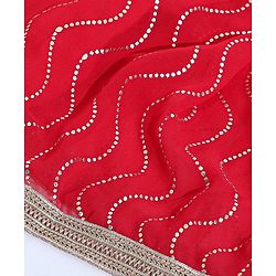 Babyhug Sleeveless Choli and Ghagra with Lace Border Dupatta Glitter Print - Red