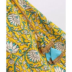 Babyhug Sleeveless Choli & Lehenga With Dupatta Floral Print - Yellow Blue
