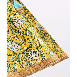 Babyhug Sleeveless Choli & Lehenga With Dupatta Floral Print - Yellow Blue