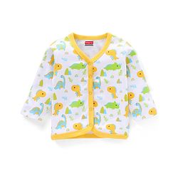 Babyhug 100%Cotton Full Sleeves Vests Dino Print Pack of 3 - Sky Blue White Yellow