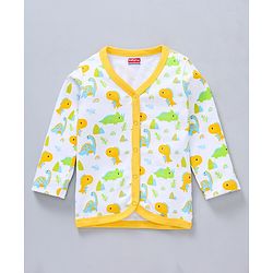 Babyhug 100%Cotton Full Sleeves Vests Dino Print Pack of 3 - Sky Blue White Yellow