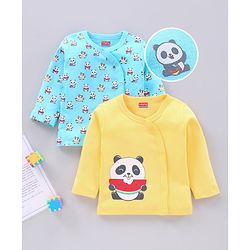 Babyhug 100% Cotton Full Sleeves Vests Panda Print Pack of 2 - Yellow Blue